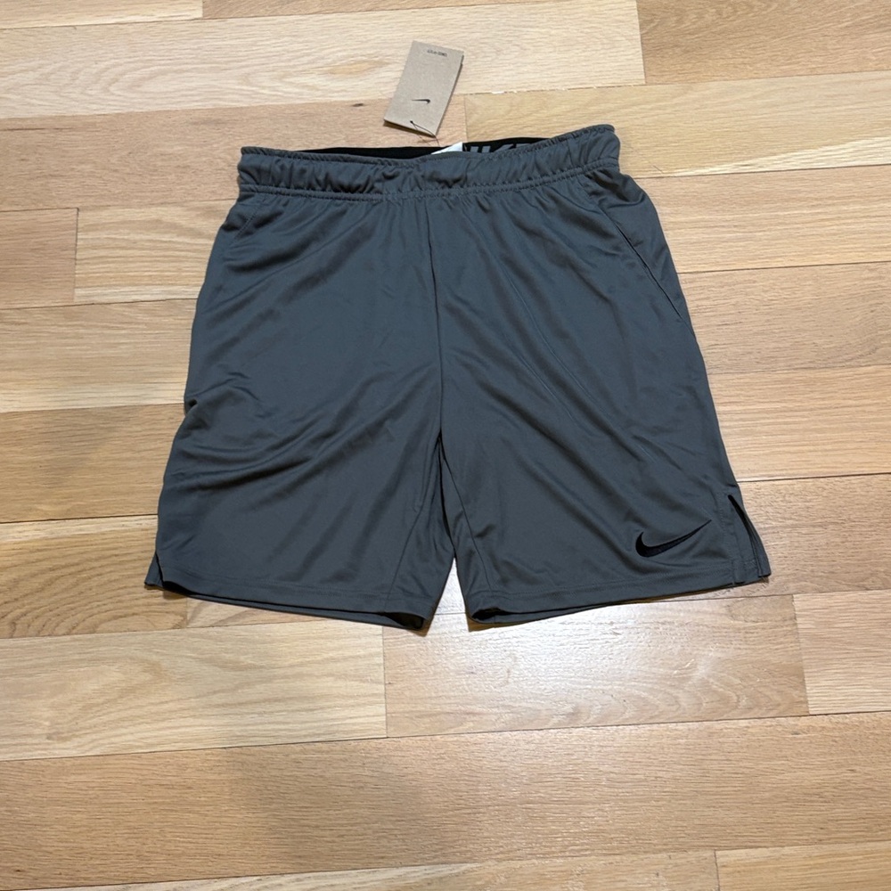 NWT Nike Men's Dark Gray Athletic Shorts with Black Swoosh